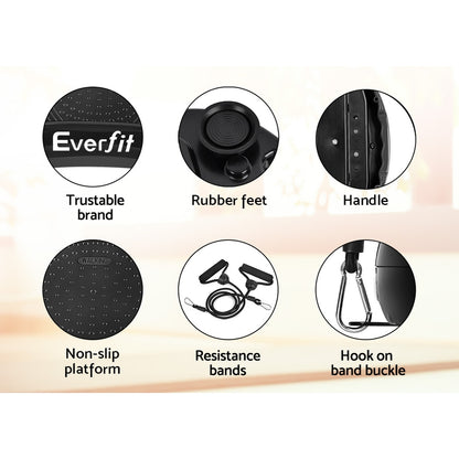 Everfit vibration machine platform with resistance rope for home fitness, black, designed for vibration exercise and muscle toning.