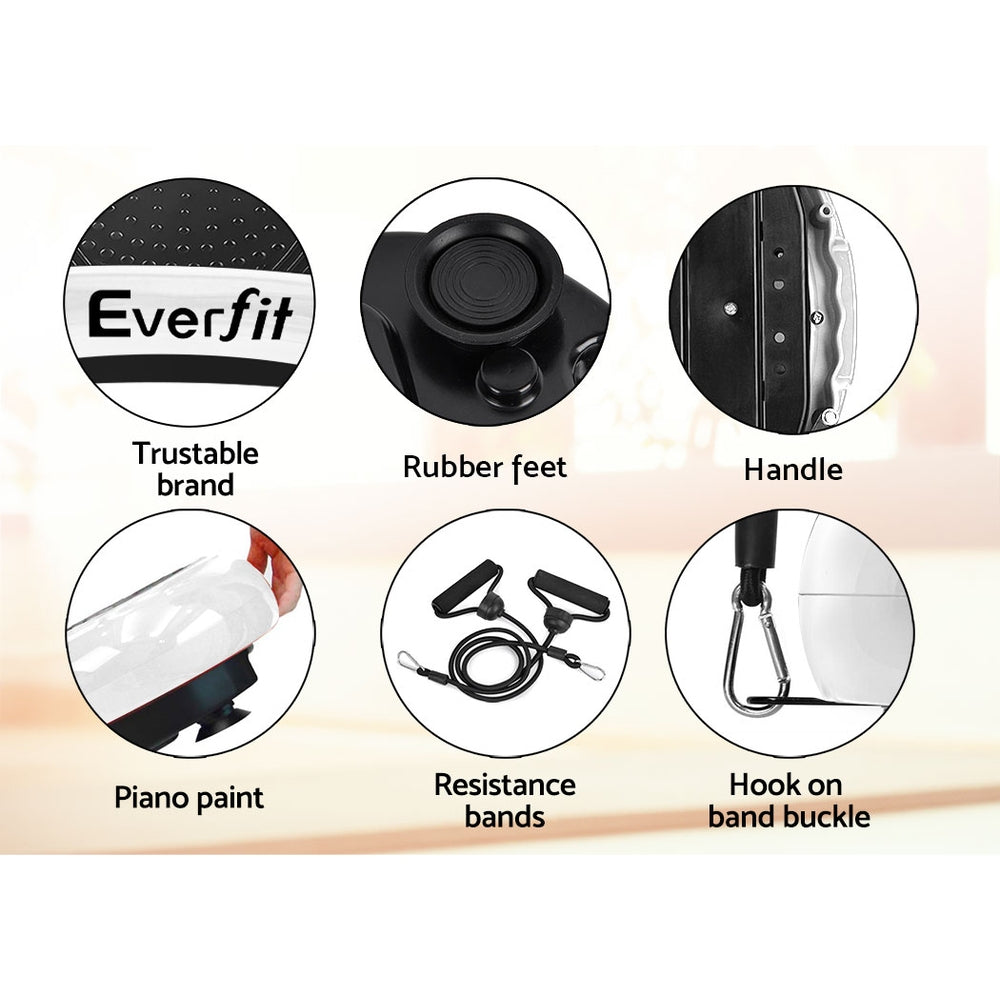 White Everfit vibration machine platform with resistance rope for home fitness and vibration exercise workouts.