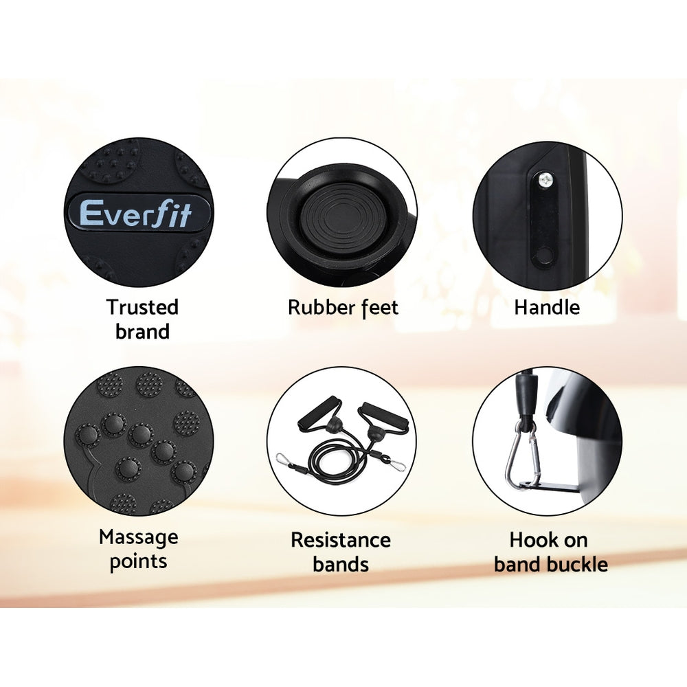 Everfit vibration machine platform with resistance rope, black home gym equipment for vibration exercise and fitness training.