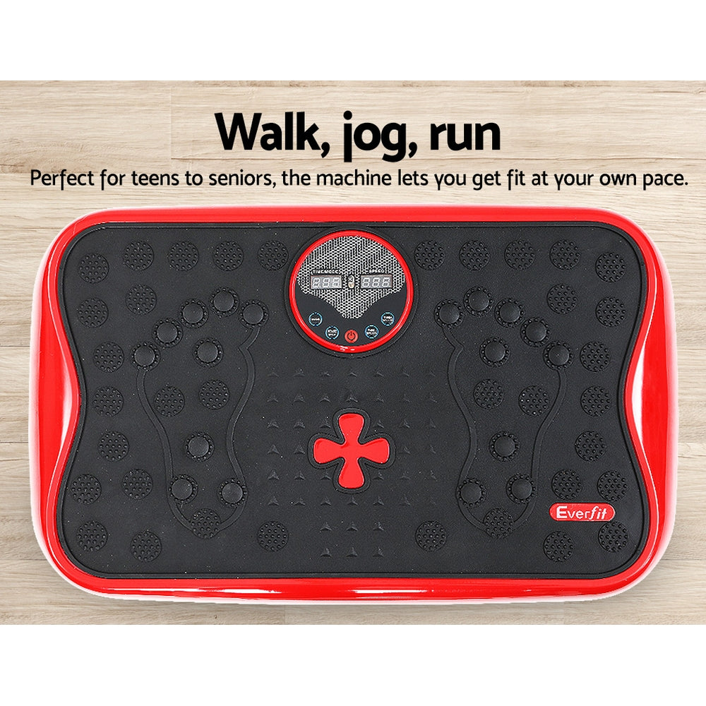 Everfit vibration machine platform with resistance rope in red, compact gym equipment for vibration exercise and fitness routines.
