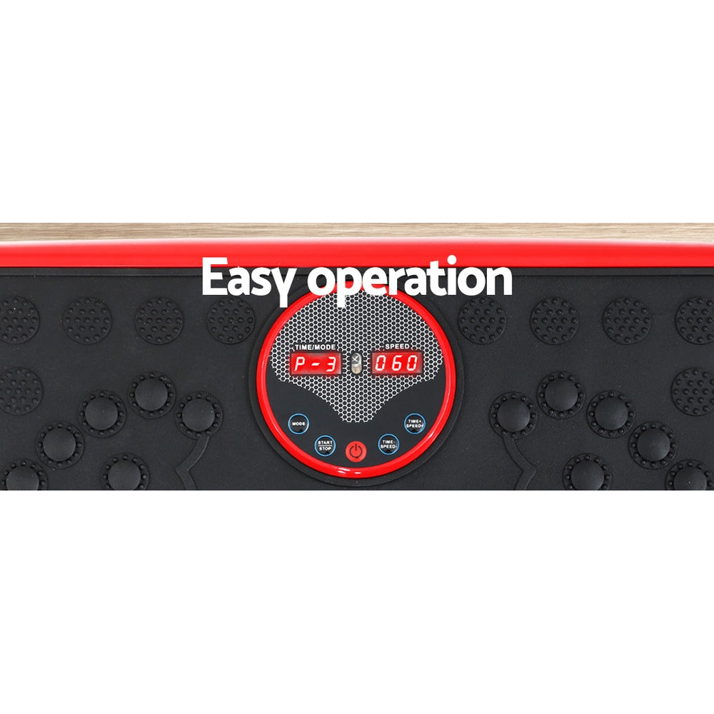 Hlpmedical Everfit vibration machine platform in red with resistance rope for home gym, used for fitness and vibration exercises.