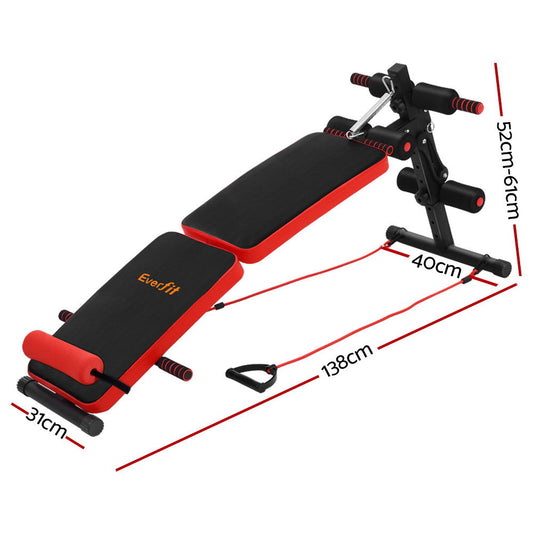 Foldable Everfit weight bench for sit-ups and presses, Hlpmedical gym equipment, adjustable for home exercise routines.