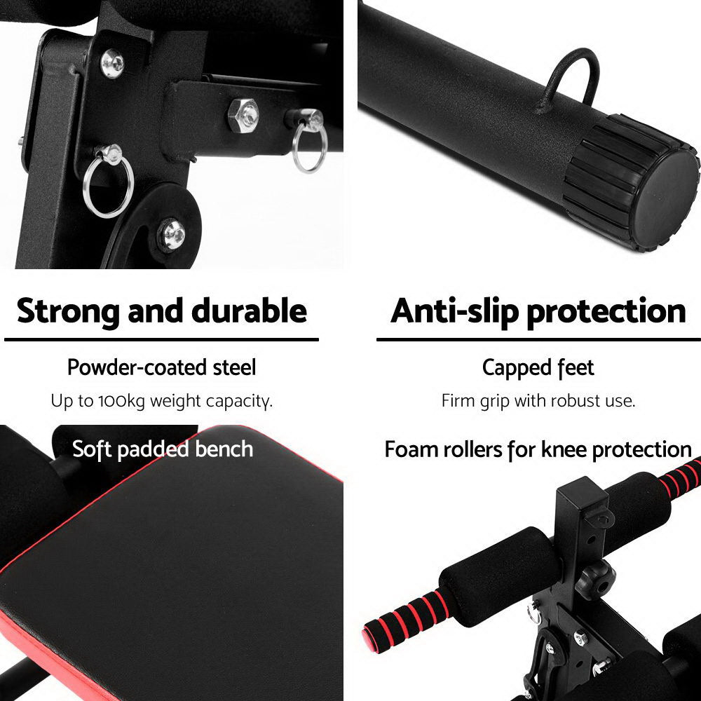 Foldable Everfit weight bench for sit-ups and bench presses, black sports gym equipment by Hlpmedical.