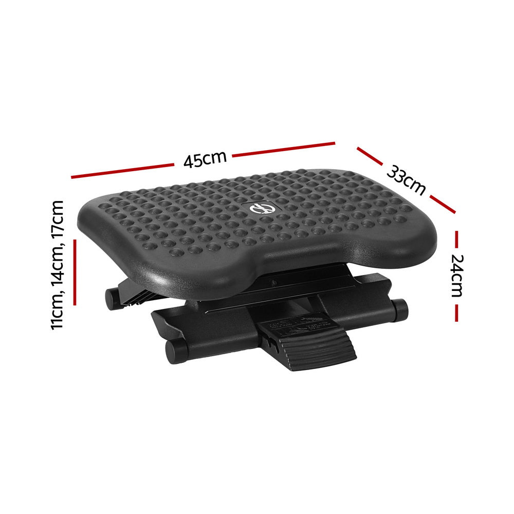 Black Artiss office foot rest stool with adjustable angle for under-desk comfort and massage, designed for ergonomic support.