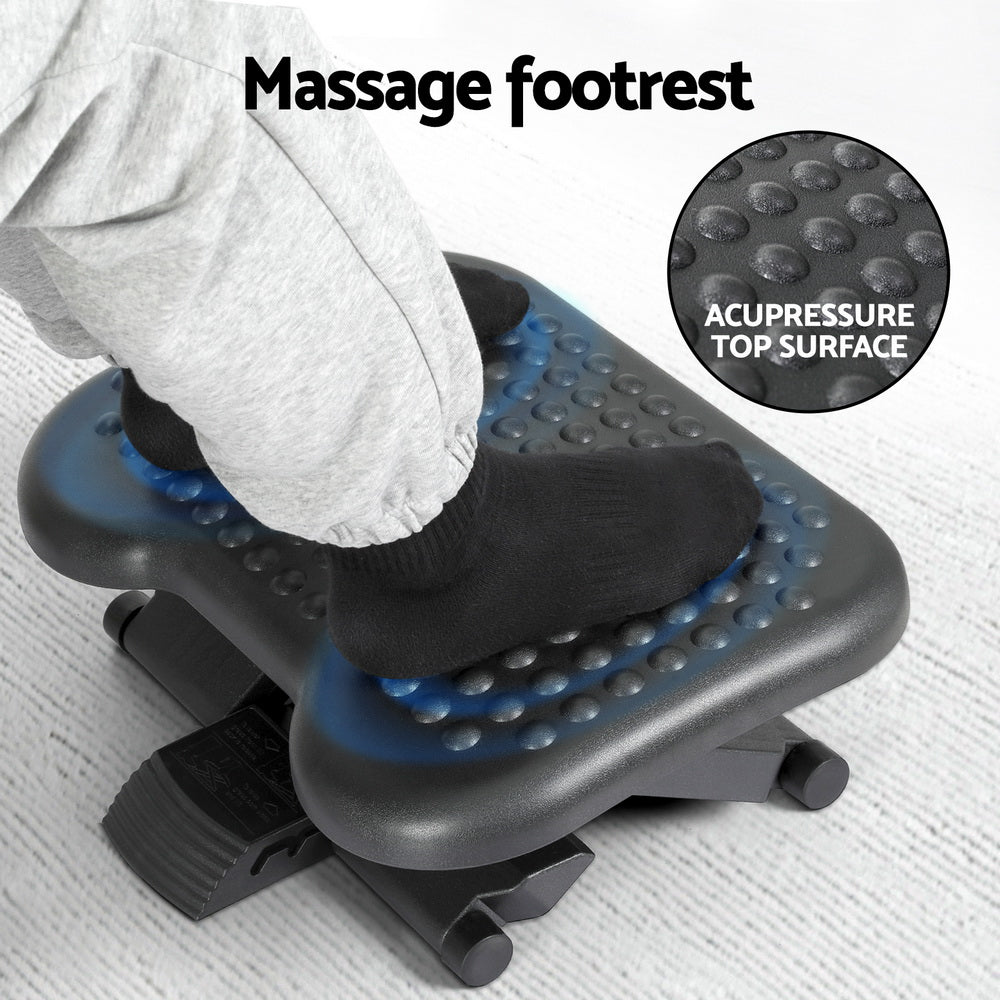 Hlpmedical Artiss black adjustable footrest stool with massage feature, designed for office under-desk comfort and support.