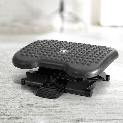 Black Artiss foot rest stool with adjustable angle and massage features, designed for office under-desk use.