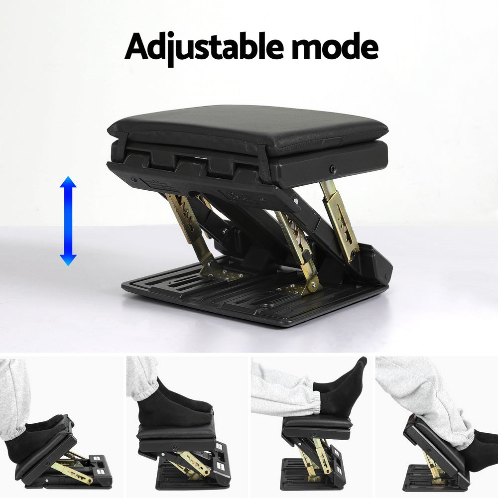 Hlpmedical Artiss black foldable footrest stool with massage cushion for office under-desk comfort and support.