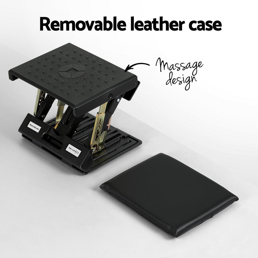 Black Artiss foot rest stool by Hlpmedical, foldable under desk massage cushion with metal frame for ergonomic support.
