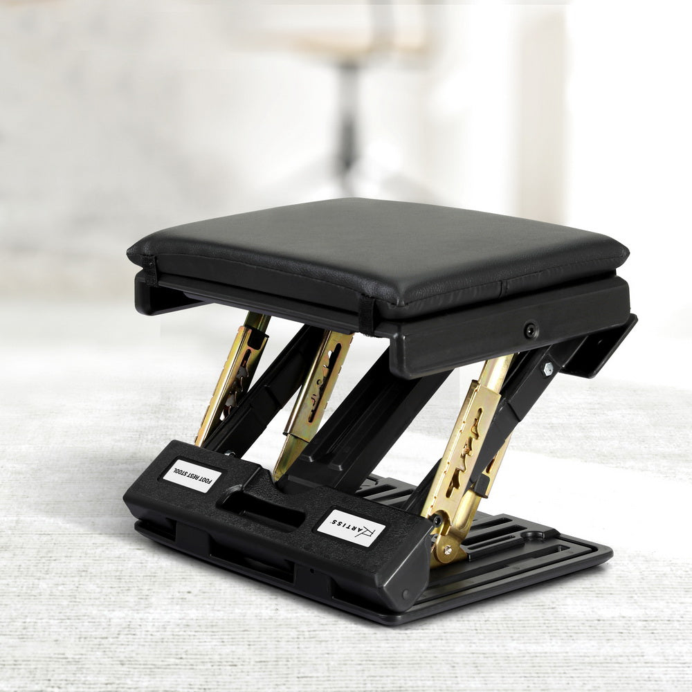 Black Artiss foot rest stool by Hlpmedical with foldable design and massage cushion for office under-desk comfort.