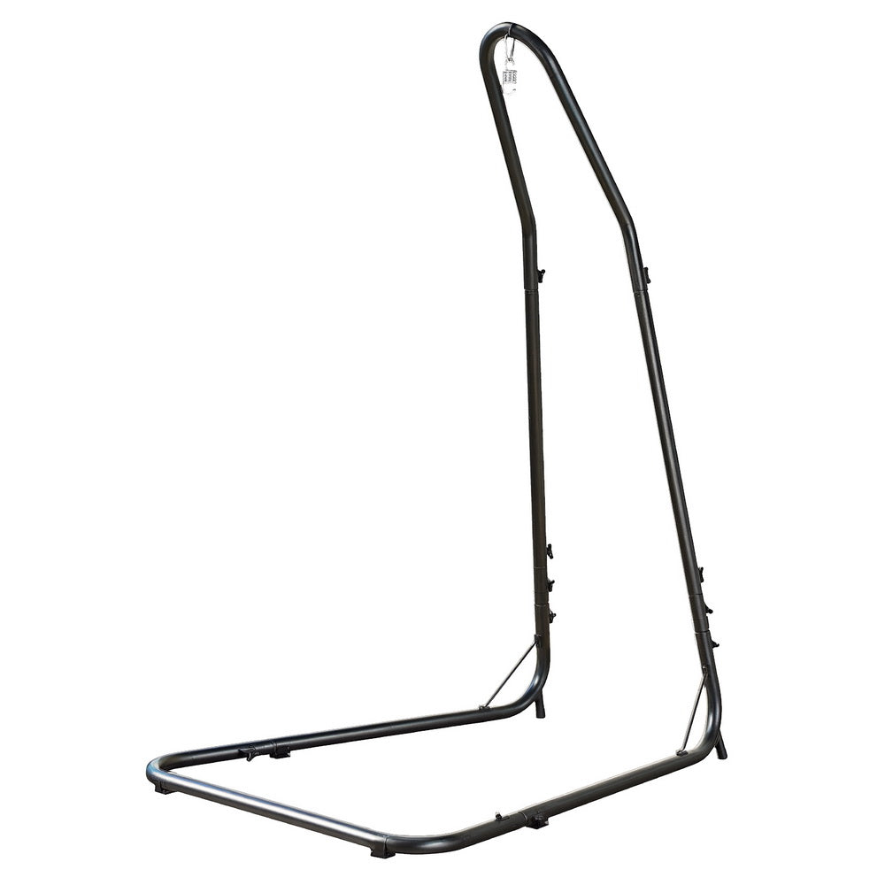 Heavy-duty black steel hammock chair stand by Gardeon, designed for outdoor furniture and bar stool setups.