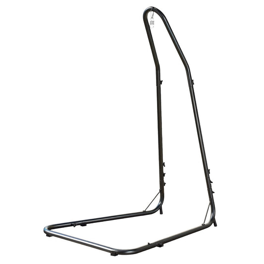 Heavy-duty black steel hammock chair stand by Gardeon, designed for outdoor furniture and bar stool setups.