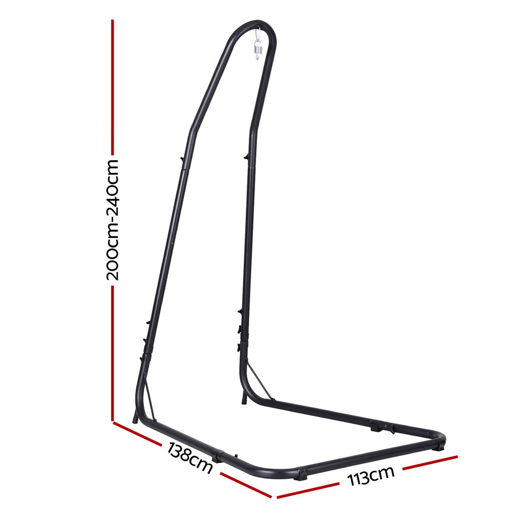 Heavy-duty black steel hammock chair stand by Gardeon, sturdy frame for outdoor or indoor use with hammock or chair.