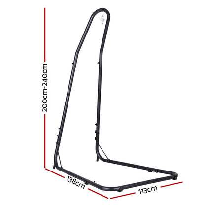 Heavy-duty black steel hammock chair stand by Gardeon, sturdy frame for outdoor or indoor use with hammock or chair.