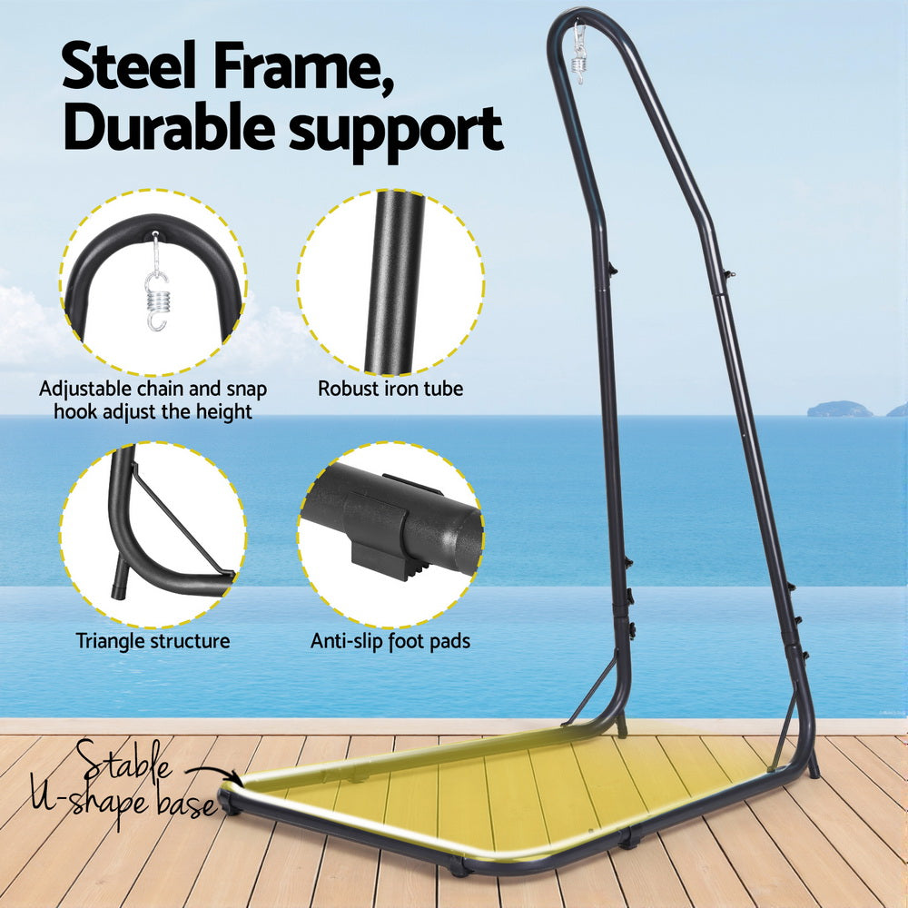 Heavy duty black steel hammock chair stand by Hlpmedical, sturdy frame for outdoor or indoor relaxation.