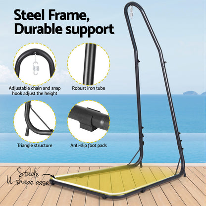 Heavy duty black steel hammock chair stand by Hlpmedical, sturdy frame for outdoor or indoor relaxation.