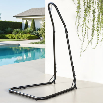 Heavy duty black steel hammock chair stand by Gardeon, sturdy frame for outdoor or indoor use in furniture and seating spaces.