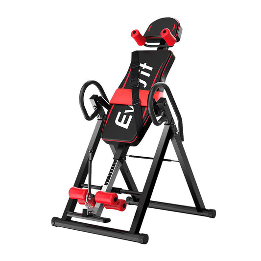 Black Everfit Inversion Table by Hlpmedical for back stretching and gravity exercises, designed for home gym use.
