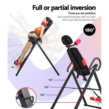 Everfit inversion table for back stretching and gravity exercises, black, designed for home gym fitness and inversion therapy.