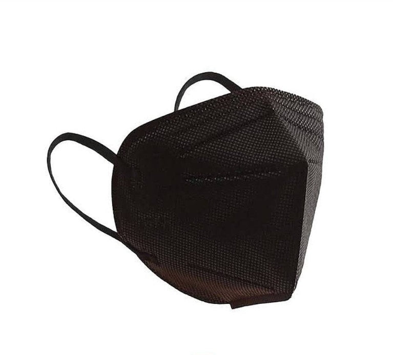 Black KN95 respirator face masks with ear loops from Hlpmedical, shown in a pack of 50.