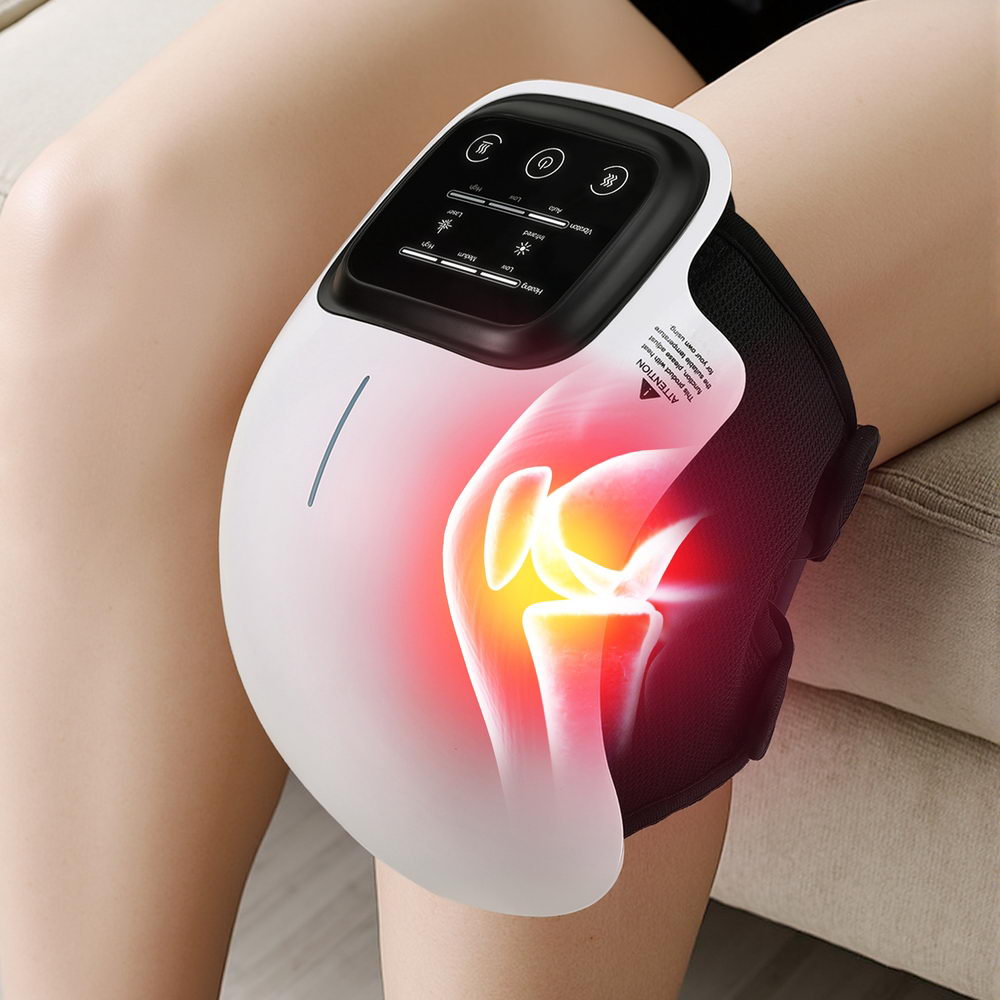Hlpmedical Livemor knee massager with vibration, infrared heating, and elbow support for relaxation and pain relief.
