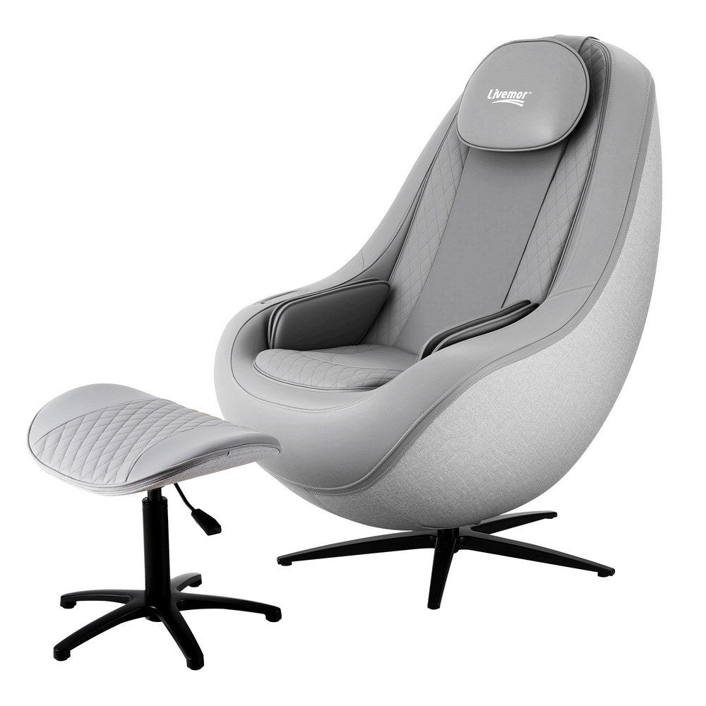 Gray Livemor massage chair by Hlpmedical with electric recline and 3D roller massage, designed for home relaxation.