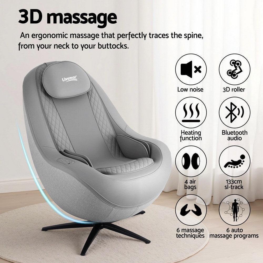 Hlpmedical Livemor massage chair electric recliner with 3D ROLI massage technology, gray fabric, home furniture relaxation chair