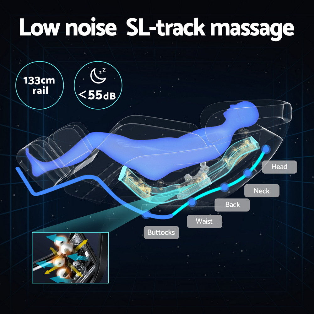 Hlpmedical Livemor electric massage chair with 3D roller system, gray recliner with plush cushions and ergonomic design.