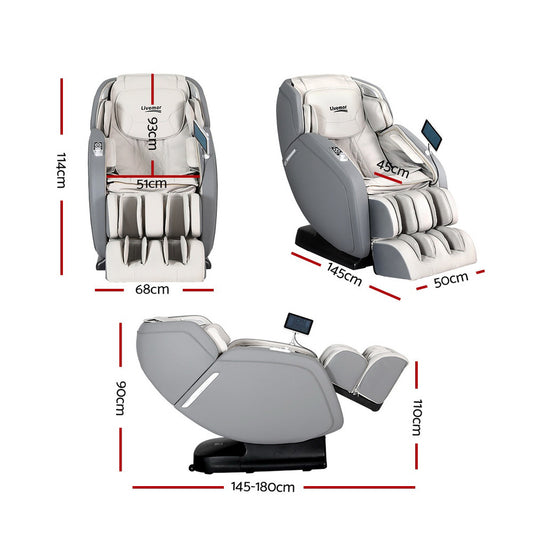 Hlpmedical Livemor 4D massage chair recliner in grey with full body SL-Track, AI body scan, heat, LCD touchscreen, and Bluetooth.