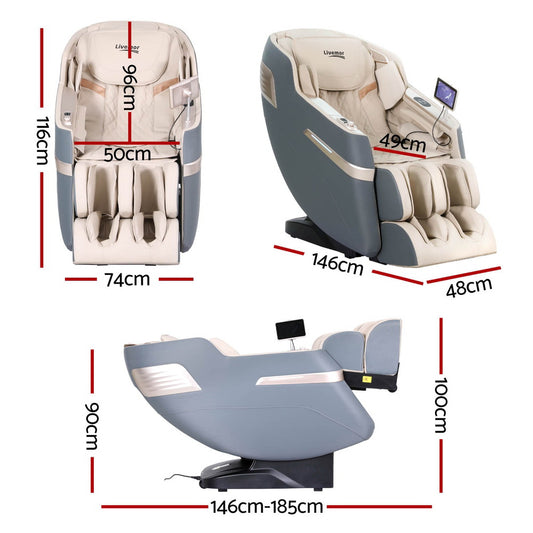 Hlpmedical Livemor 4D massage chair recliner with SL track, full body zero gravity, heated AI body scan in gray upholstery.
