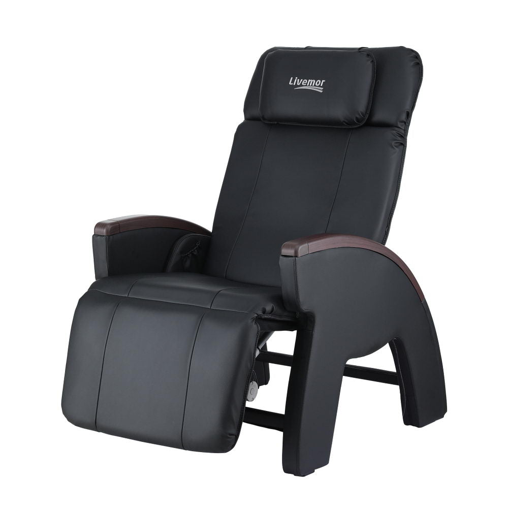 Hlpmedical Livemor Massage Chair ARIA in black with electric recline and padded seating, designed for home relaxation.