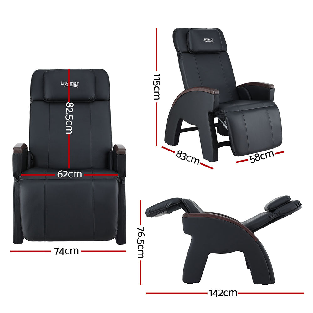 Black Livemor ARIA massage chair by Hlpmedical, electric recliner with built-in massage functions for home relaxation.