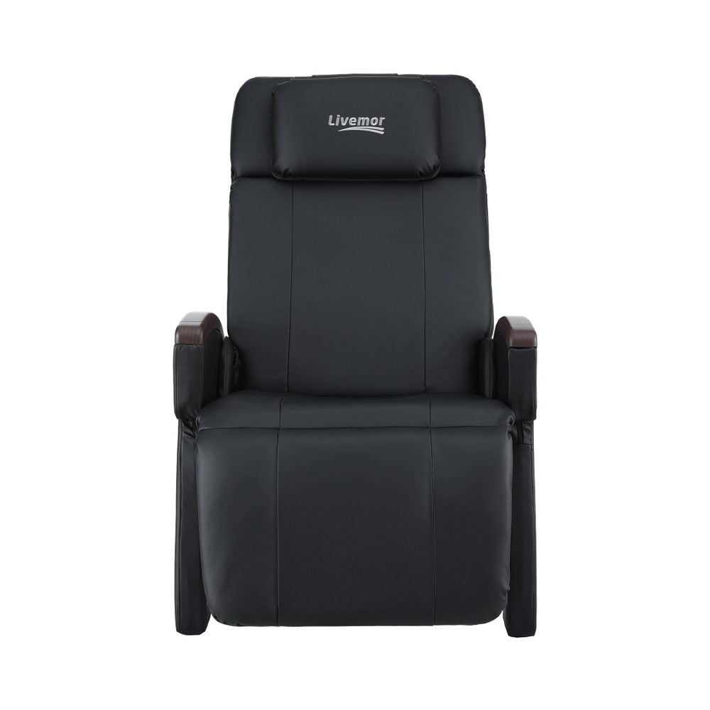 Hlpmedical Livemor ARIA electric massage chair in black with padded armrests and ergonomic design for home relaxation.