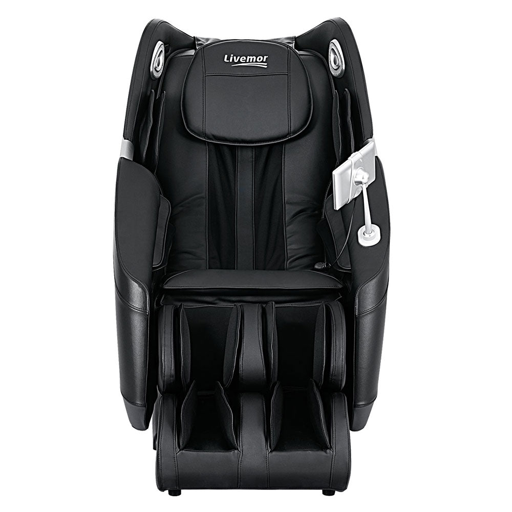 Hlpmedical Livemor Massage Chair Flynn electric recliner with 3D massager, black upholstery, ergonomic design for home relaxation.