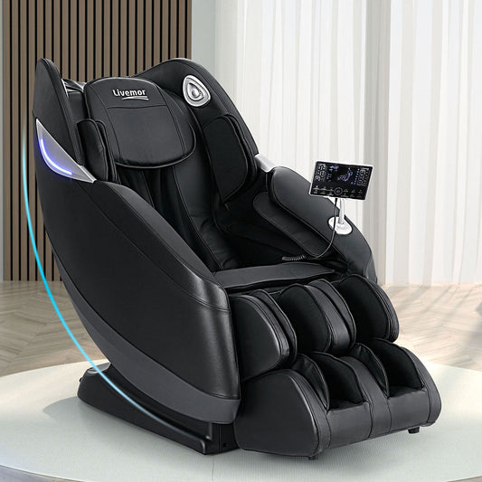 Black Livemor Flynn massage chair by Hlpmedical, electric recliner with 3D massager features for home relaxation.
