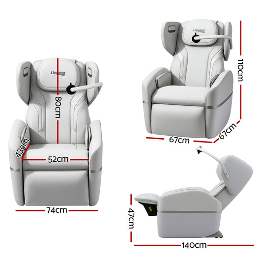 Hlpmedical Livemor ZENO electric massage chair with recliner and vibration features, shown in a modern living room setting.