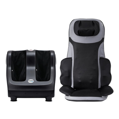 Hlpmedical Livemor full back massage seat cushion with heating and 360° foot massagers, designed for relaxation and comfort.