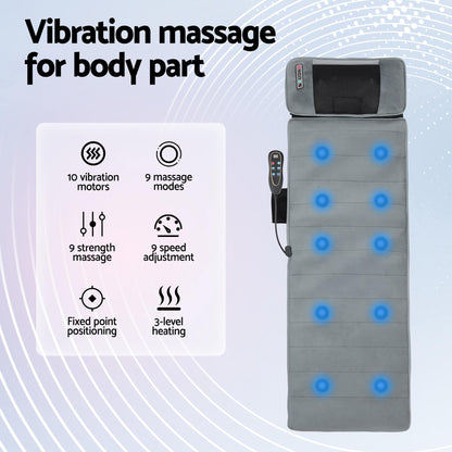 Gray Livemor massage mat with 10 nodes, vibration, and heating features for relaxing massage and muscle relief.