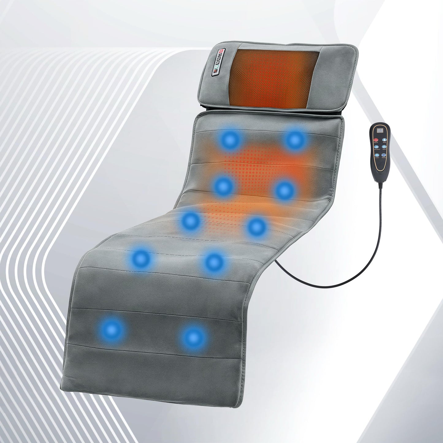 Gray Livemor massage mat with 10 nodes, vibration, and heating features for relaxation and pain relief from Hlpmedical.