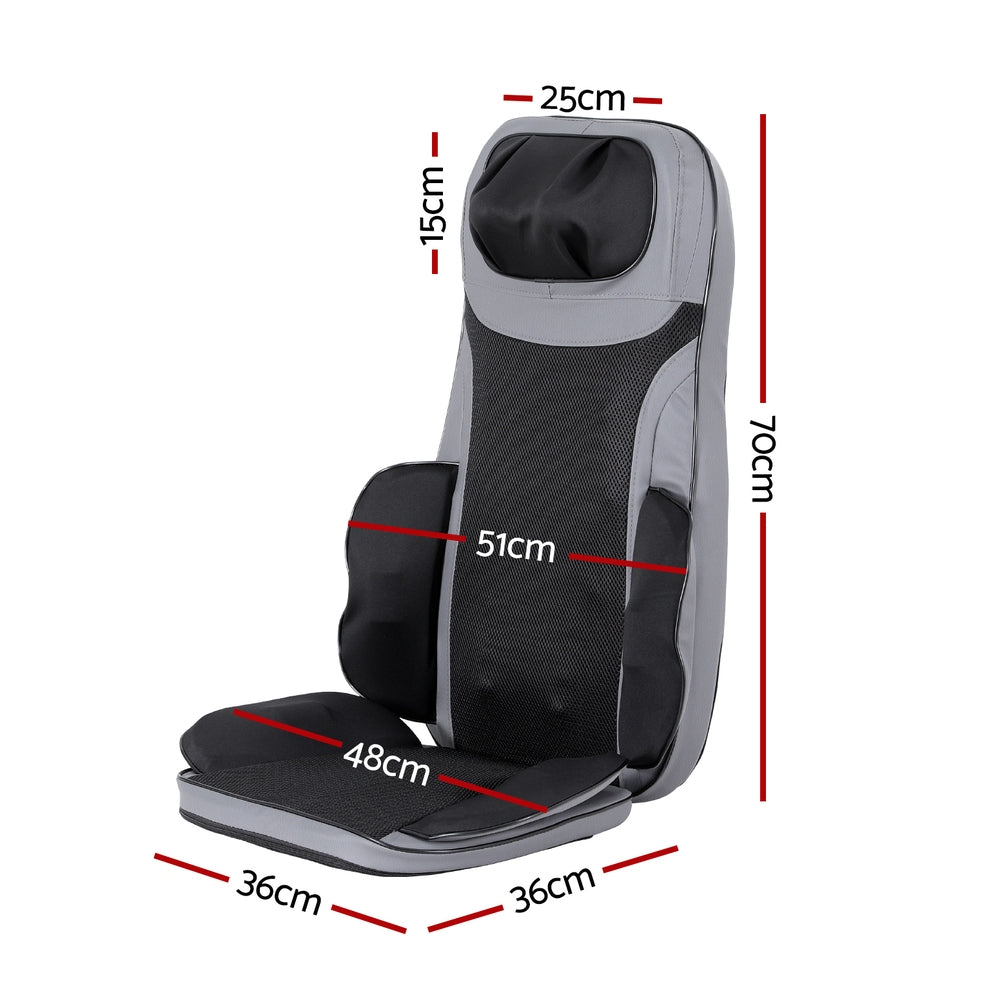Hlpmedical Livemor 8-node full back massage cushion with heating for relaxation, placed on a sofa seat.