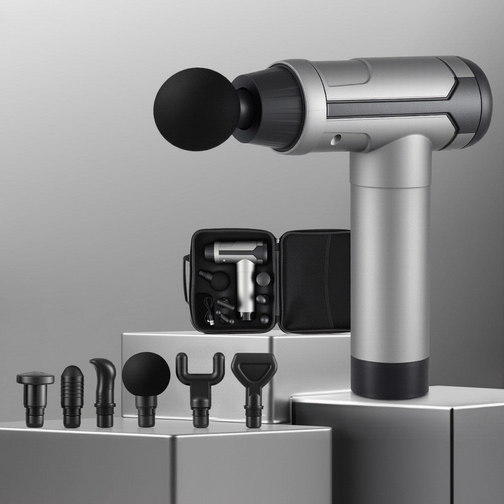 Everfit massage gun with 6 heads, 30 speed settings, black vibration muscle massager from Hlpmedical.