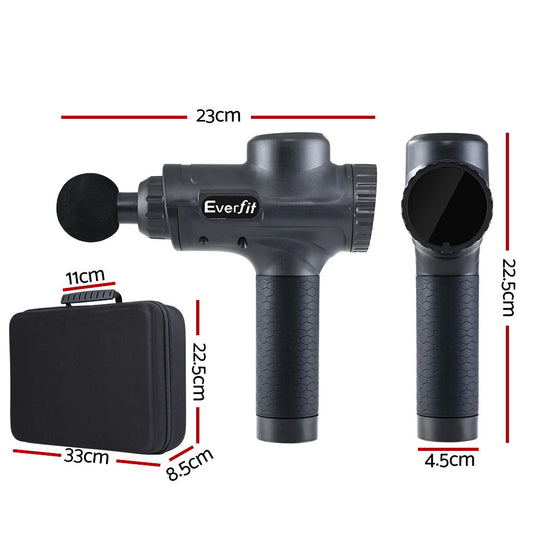 Hlpmedical Everfit massage gun with 30 speeds, 6 attachment heads, black vibration muscle massager on chargeable device