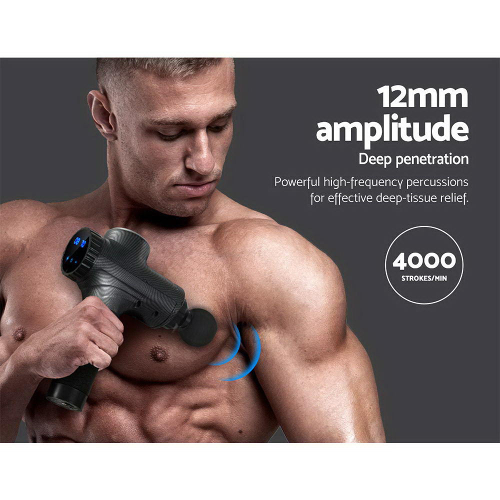 Hlpmedical Everfit Massage Gun with 30 speeds, 6 heads, vibration therapy, chargeable in grey for muscle relaxation