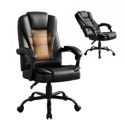 Black Artiss massage office chair with executive design, upholstered in PU leather, suitable for gaming or office use.