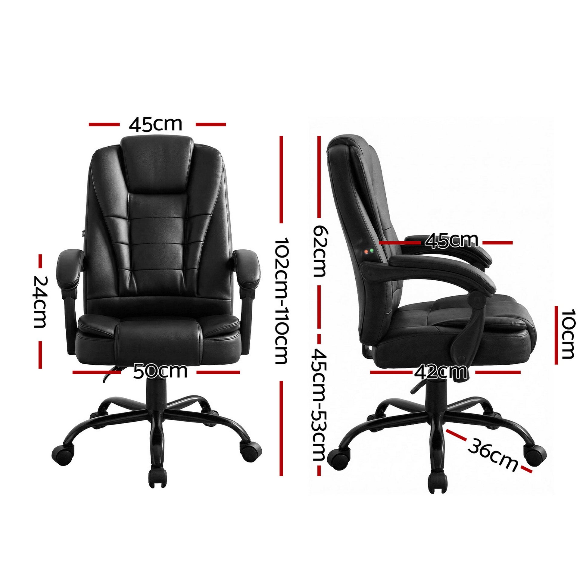 Black Artiss massage office chair with ergonomic design and PU leather upholstery, ideal for gaming and executive use.