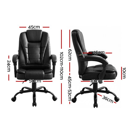Black Artiss massage office chair with ergonomic design and PU leather upholstery, ideal for gaming and executive use.