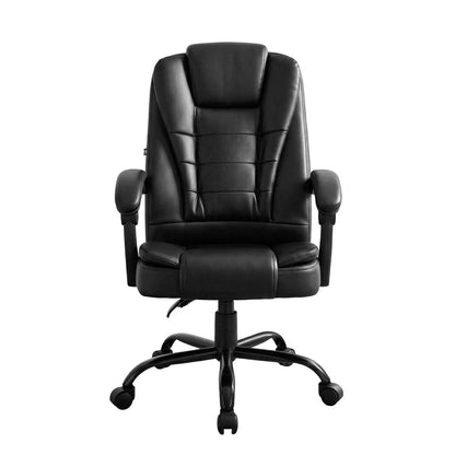 Black Artiss massage office chair with PU leather upholstery, ergonomic design, and adjustable features for comfortable seating.