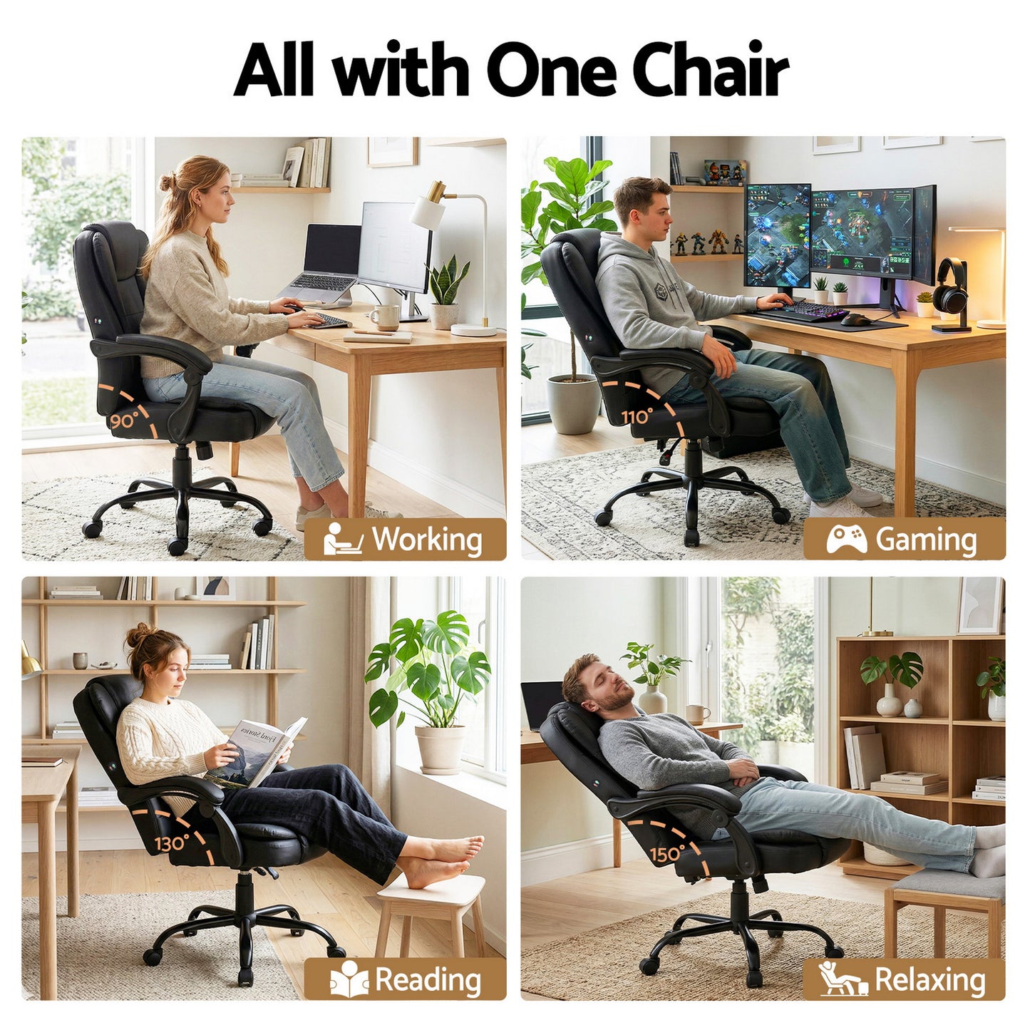 Black Artiss massage office chair with PU leather, ergonomic design, suitable for gaming or executive office use.