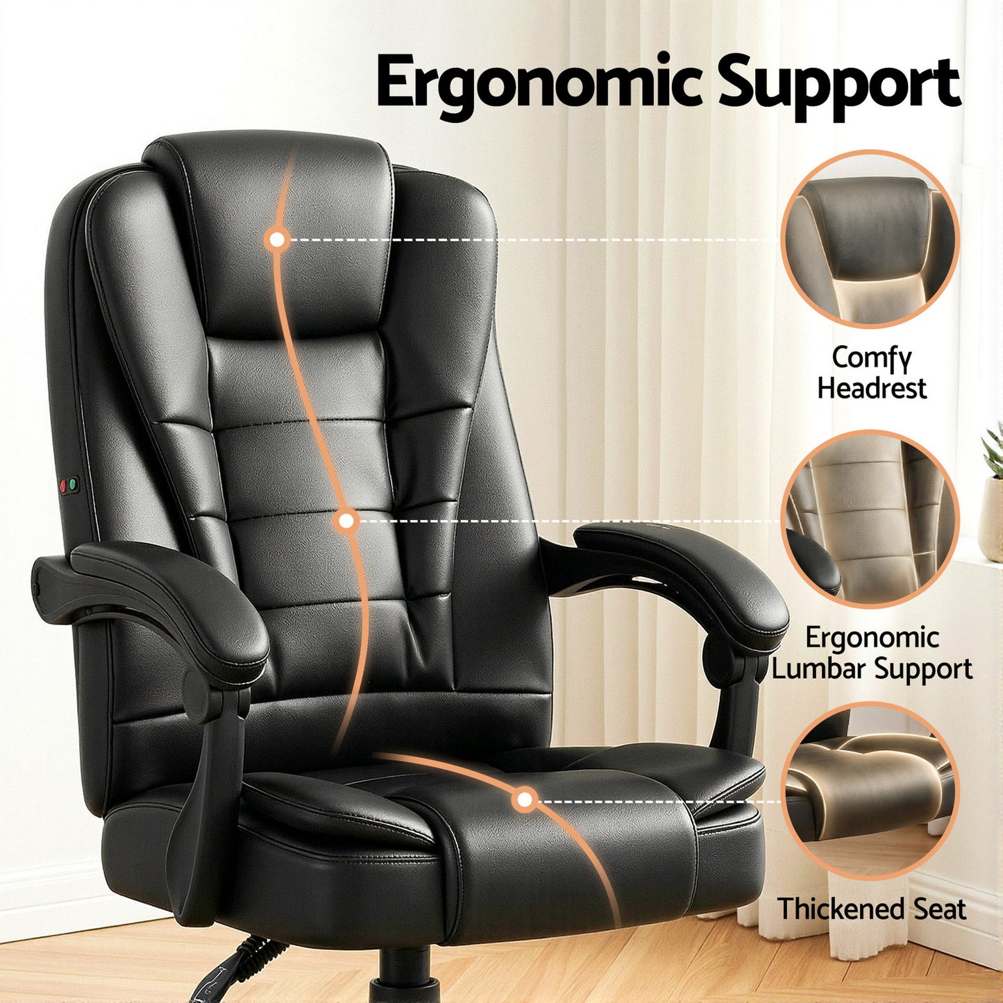 Black Artiss massage office chair with executive design, padded armrests, and PU leather upholstery for comfort and style.