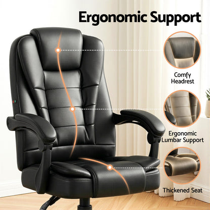 Black Artiss massage office chair with executive design, padded armrests, and PU leather upholstery for comfort and style.