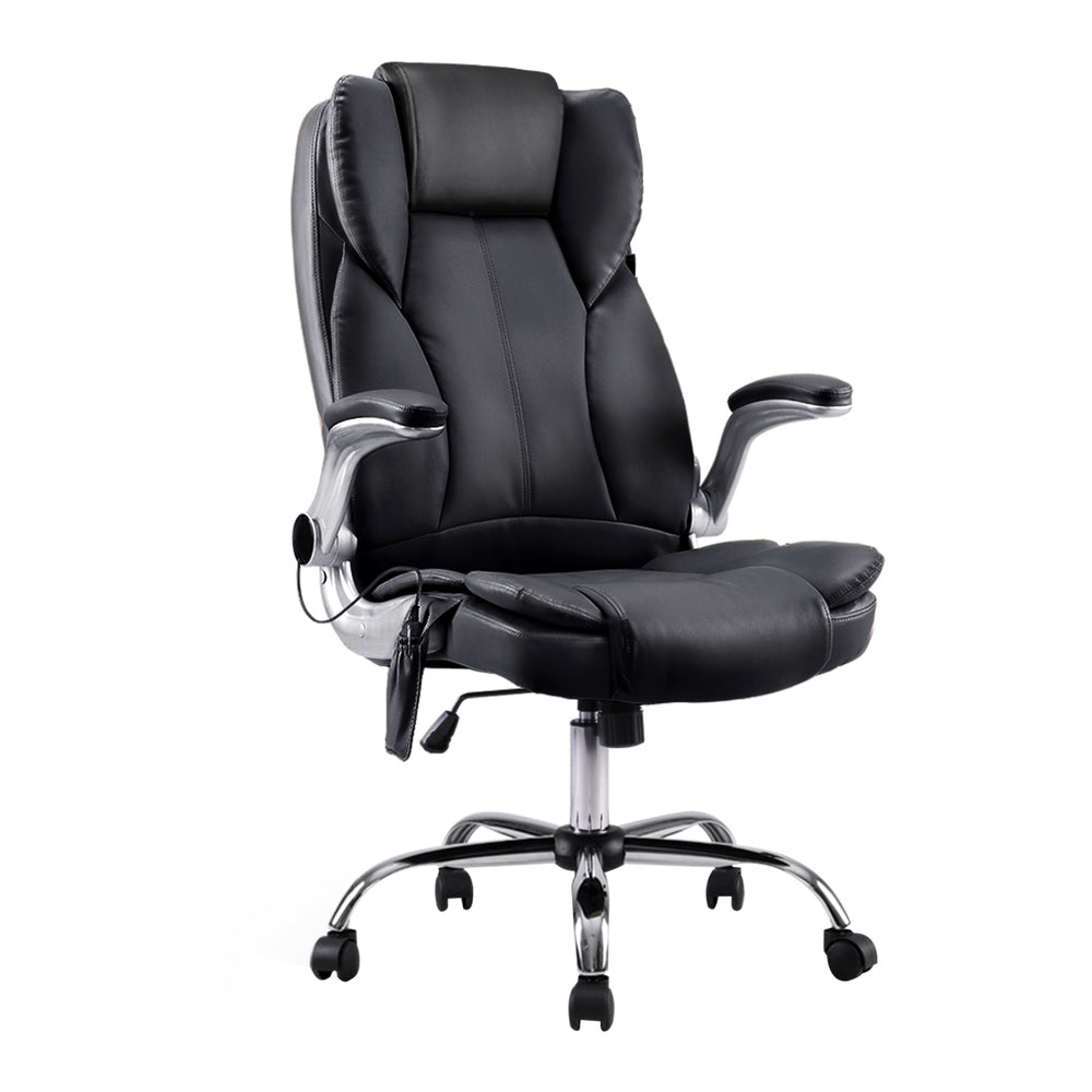 Black Artiss 8 Point Massage Office Chair with PU leather, ergonomic design, and adjustable features for comfortable seating.